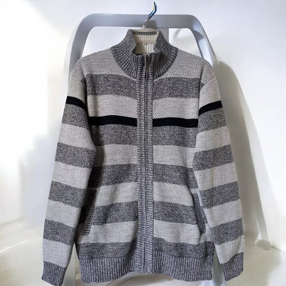 Silver Needle Mens NEW 4XL Long Sleeve Zip Front Gray Striped Cardigan Sweater - Picture 1 of 7